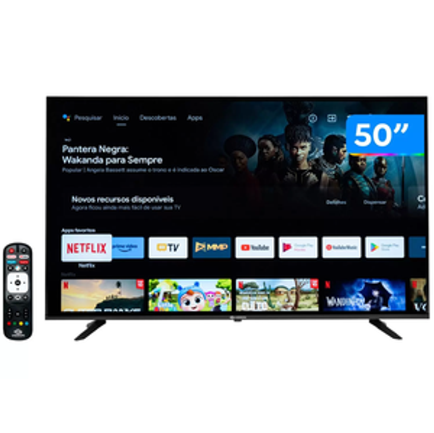 Smart TV 50” 4K DLED Rig Vizzion BR50GUA IPS - Android Wi-Fi Google Assistente 3 HDMI 2 USB