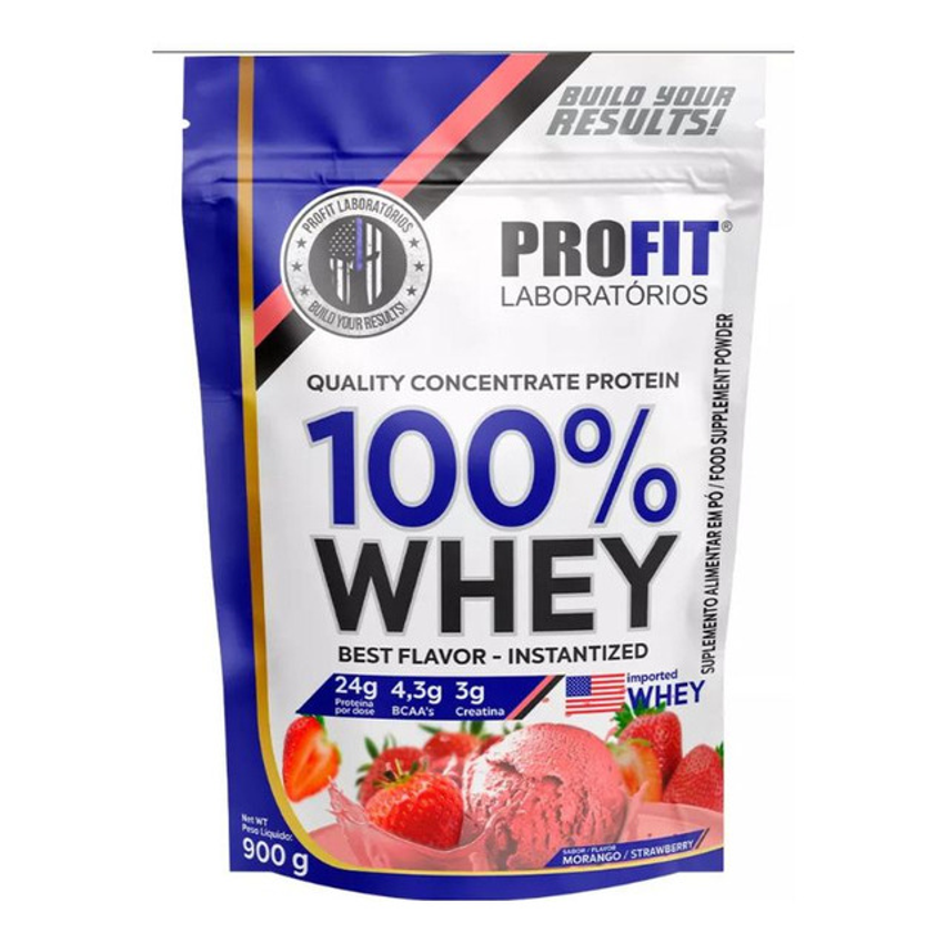 Suplemento Profit 100% Whey Sabor Morango De 900g - Pó