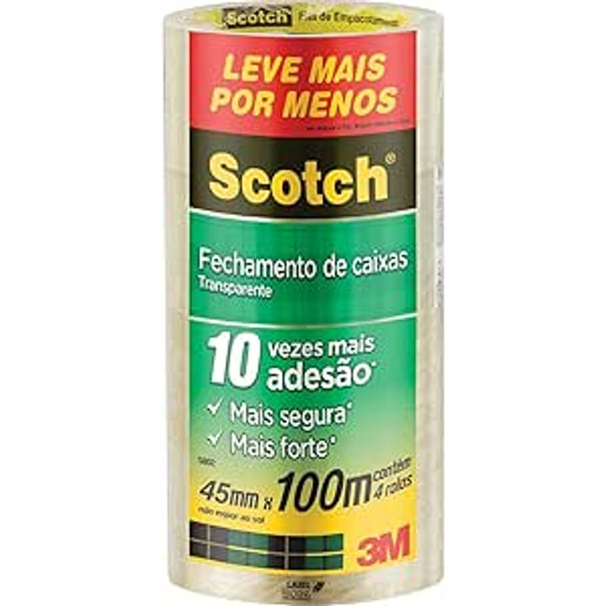 Scotch, 3M, Fita de Empacotamento Transparente, 4 Rolos, 45mm x 100M