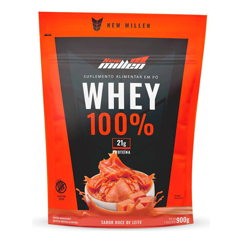 Whey Protein 100% 900g Concentrado New Millen Sabor Doce De Leite