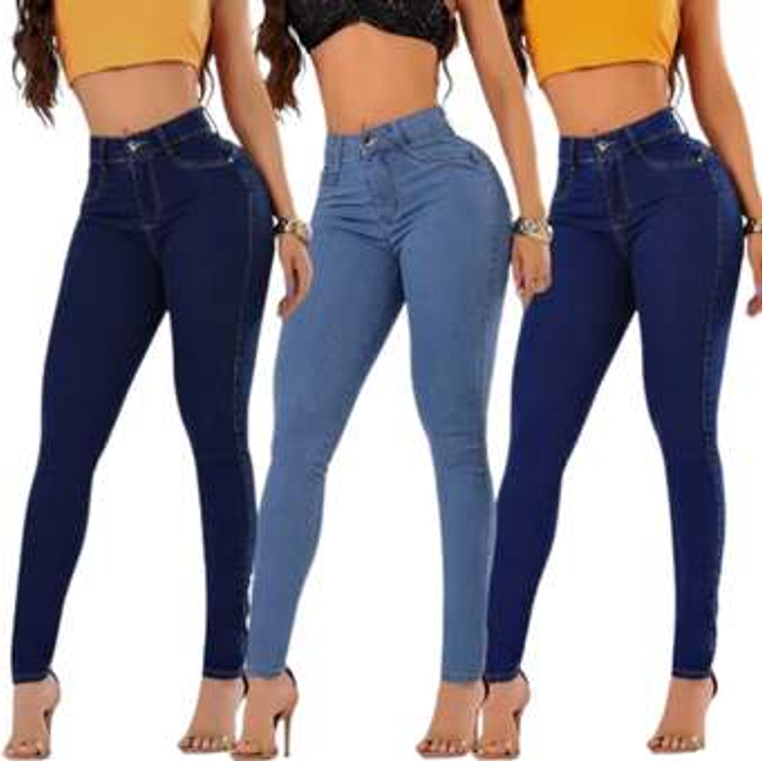 Kit 3 Calças Jeans Skinny Tradicional Trabalho Cintura Alta
