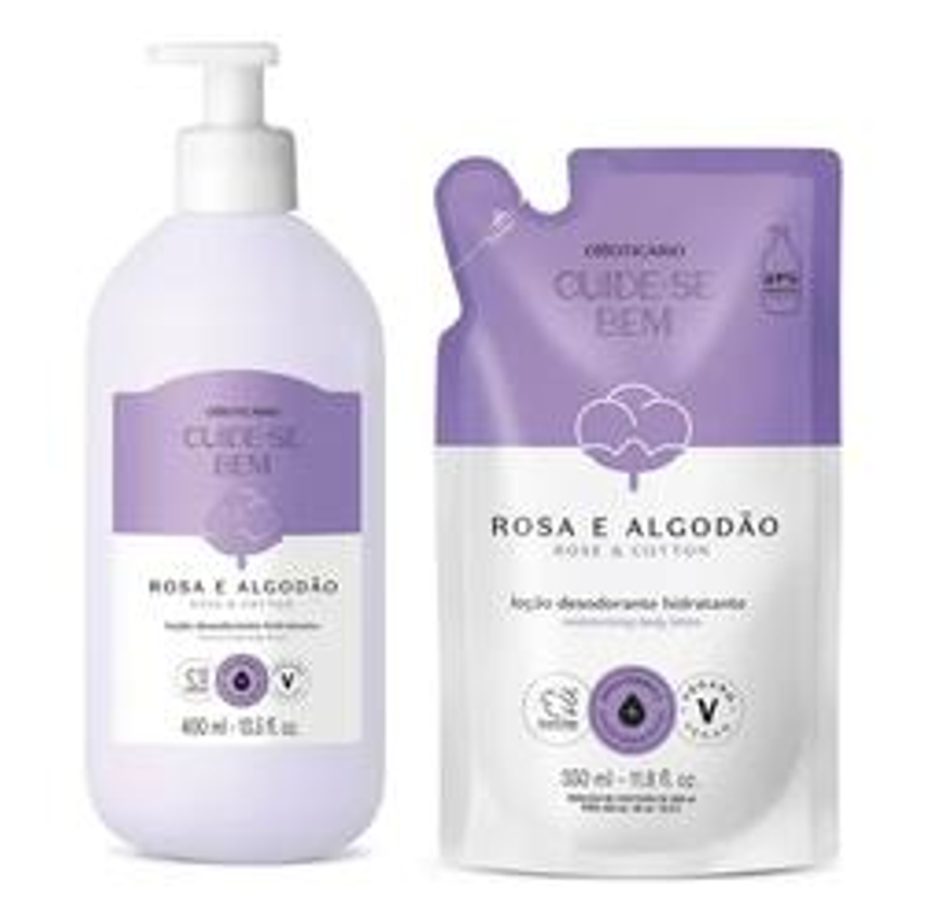 Fluido para corpo Cuide-se Bem Rosa & Algodão 2 produtos en dispensador 400mL neutra