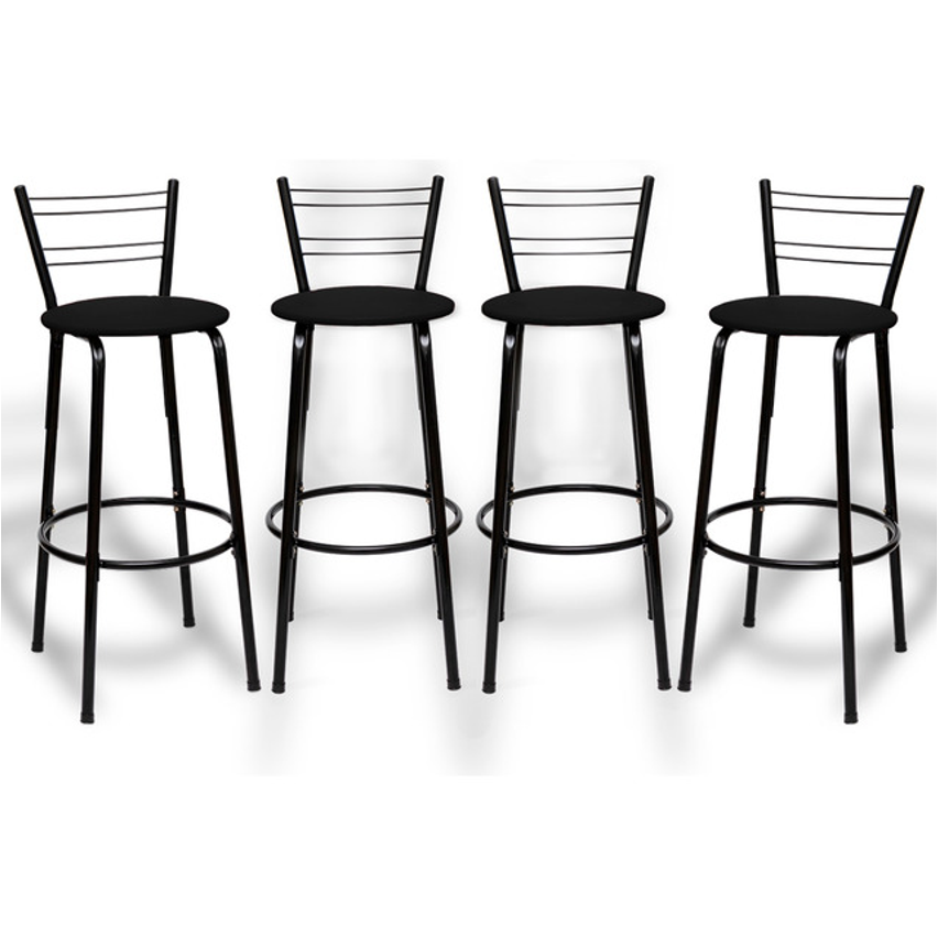 Kit 4 Banquetas Itagold Florida Top Alta Cozinha Americana Bar Balcão Alto Estrutura Preta Atlanta Cor Assento Preto 90cm