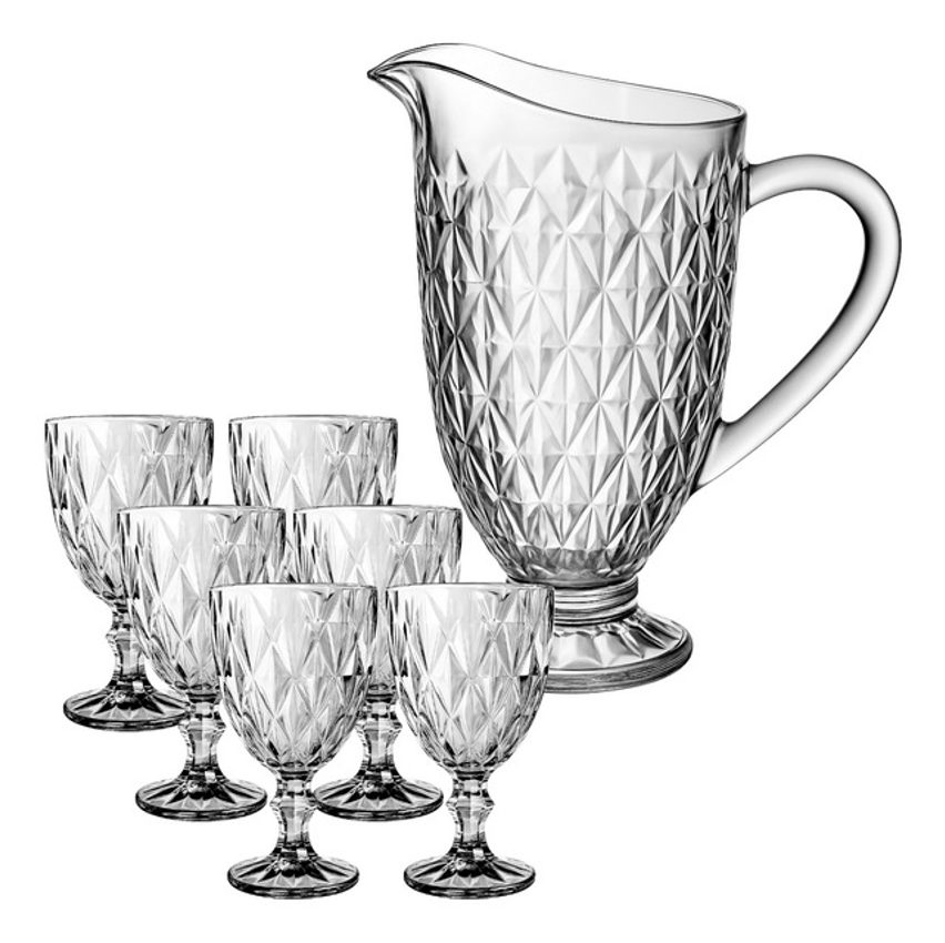Kit 6 Taças Diamond 260ml + Jarra Diamante 1,2l Vidro Água