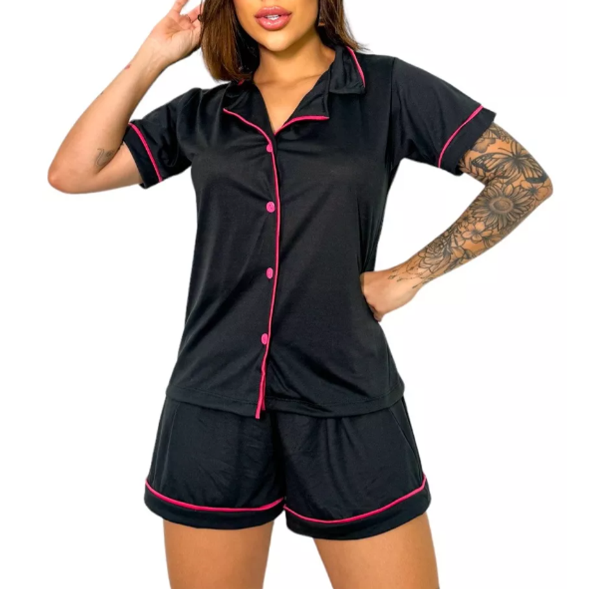 Pijama Americano Blogueira Golinha Botões Feminino Baby Doll