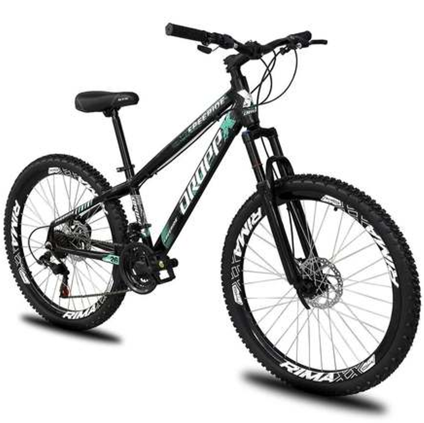 Bicicleta aro 26 Dropp Freeride Alumínio 21 Marchas Freios a disco supensão - Preto+Azul