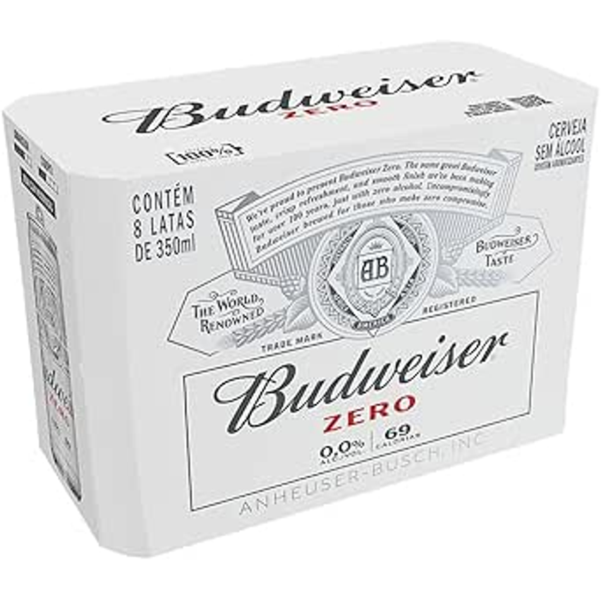 Pack Cerveja Budweiser Zero Álcool, 350ml, Lata - 8 unidades