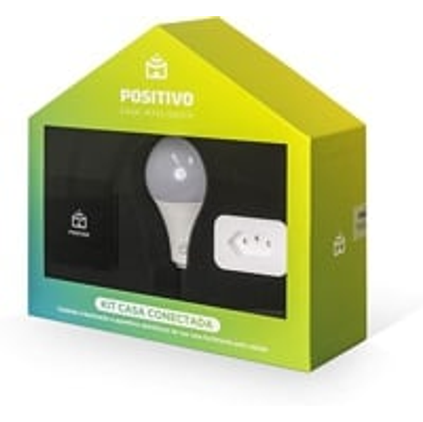 Kit Casa Conectada Positivo Casa Inteligente, sua casa mais inteligente, contém 3 itens (1x Smart Controle Universal, 1x Smart Plug Wi-Fi, 1x Smart Lâmpada Wi-Fi), Bivolt – Compatível com Alexa