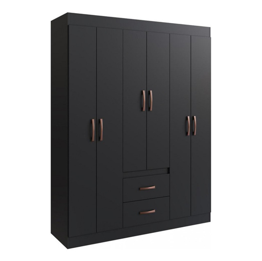 Guarda Roupa Solteiro 6 Portas 2 Gavetas Sidney Doripel Cor Preto