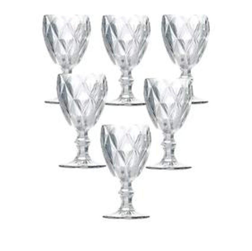 Jogo Taças Transparentes 6 Unidades Cristal Suco Agua Vidro Transparência Impecável 310ml - Mega Prime