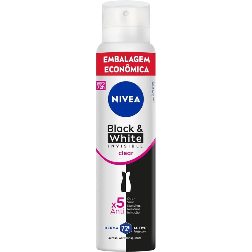 NIVEA Desodorante Antitranspirante Aerossol Invisible Black & White Clear 200ml - Proteção eficaz de 48 horas contra suor e mau odor, elimina 99,9% das bactérias e evita manchas em roupas