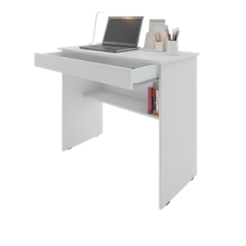 Escrivaninha/Mesa de Computador com 1 Gaveta e Prateleira Organizadora para Quarto ou Escritório de Estudo (Branco)