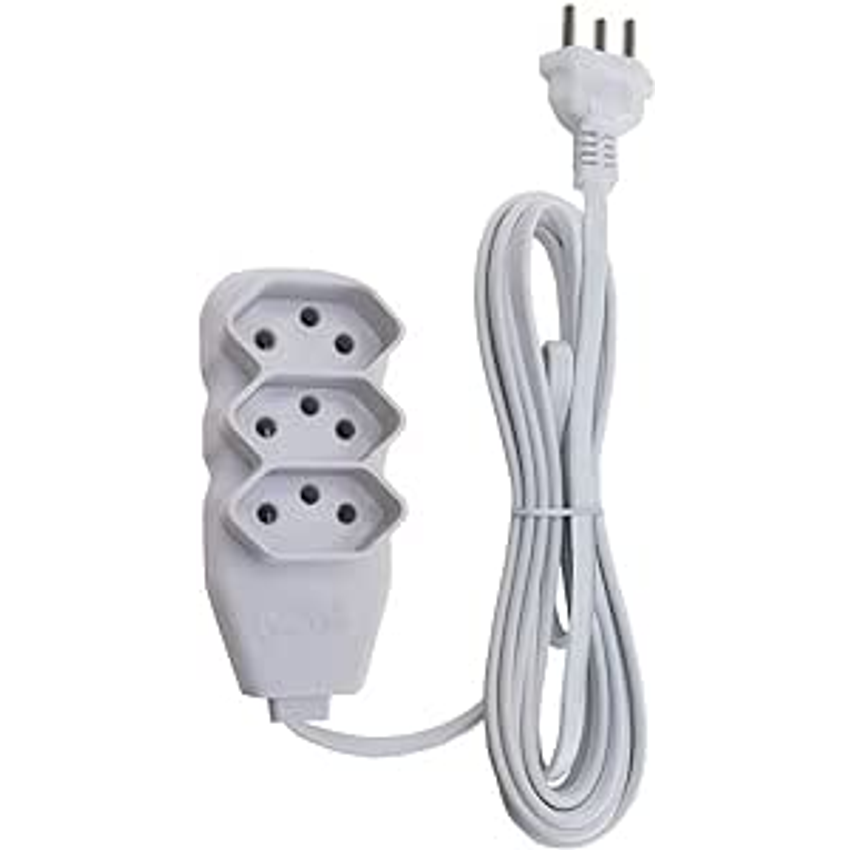Extensão Slim 3 Tomadas Tripolar Bivolt 3 Metros Branco - Force Line