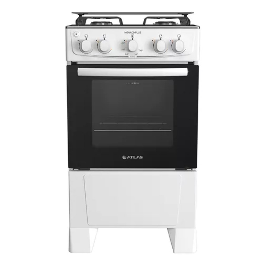 Fogão 4 Bocas Branco com Mesa Inox Atlas Mônaco Plus Bivolt 127V/220V