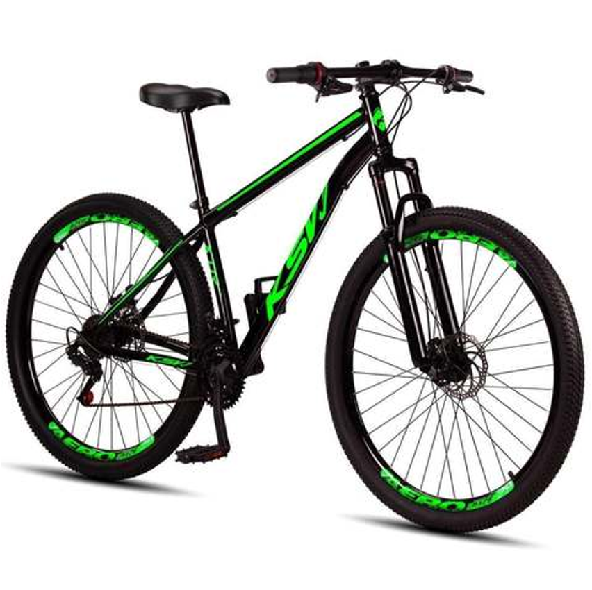Bicicleta Aro 29 Aço Carbono Ksvj Freios Disco Suspensão 21v - Preto+verde