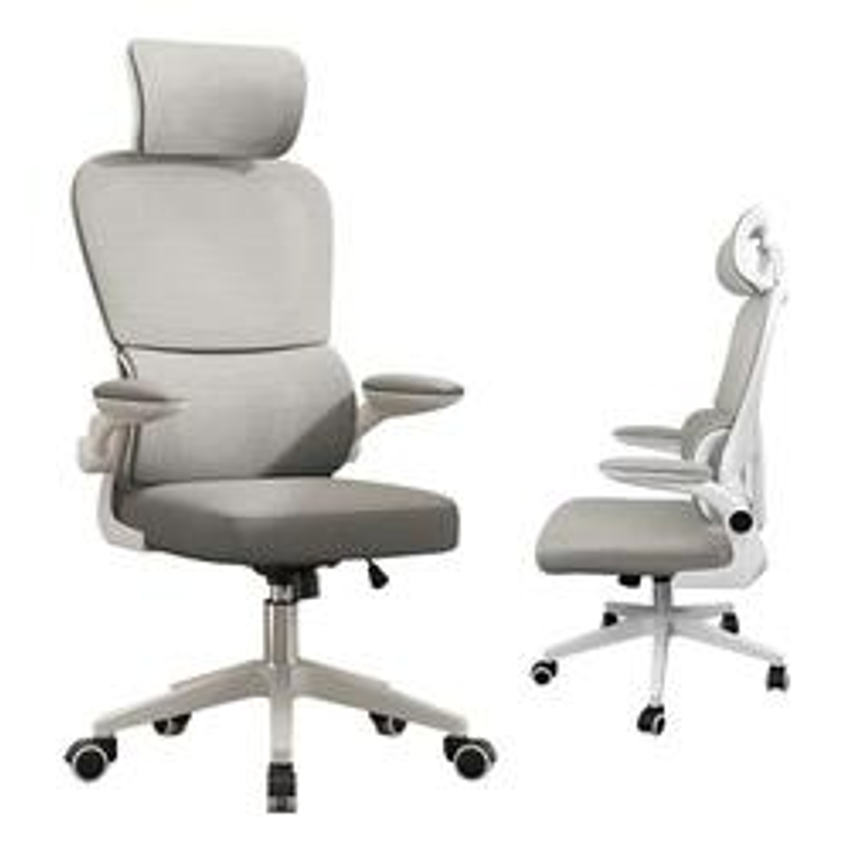 Cadeira De Escritório Python Fly Xhocb07 Ergonômica Branca E Cinza Com Estofado De Malha