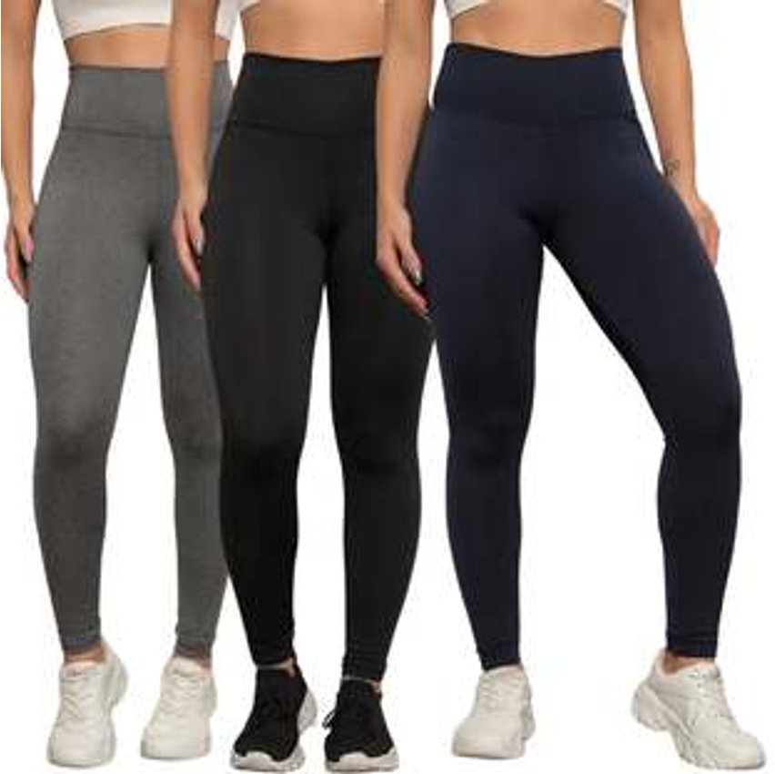 Kit 3 Calça Legging Feminina Cintura Alta Costura Reforçada