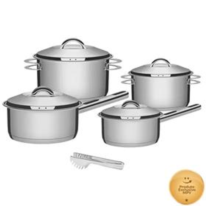 Jogo De Panelas Tramontina Solar Aço Inox Fundo Triplo Indução 4 Peças + Pegador De Massa