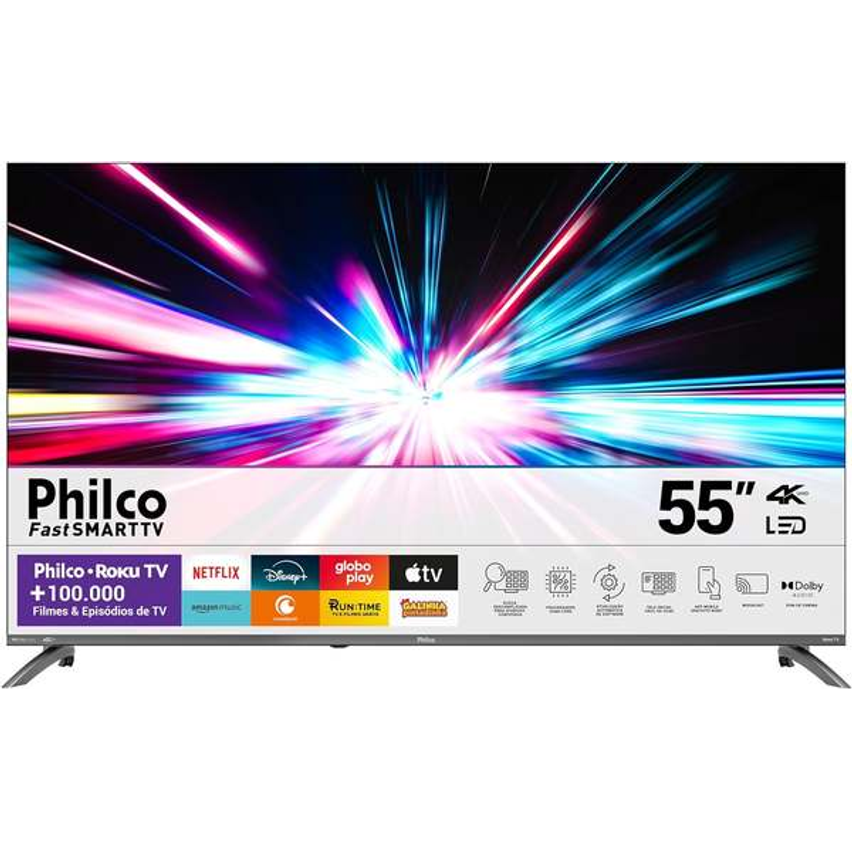 Smart TV 55" Philco 4K UHD LED Roku TV Dolby Audio P55CRA