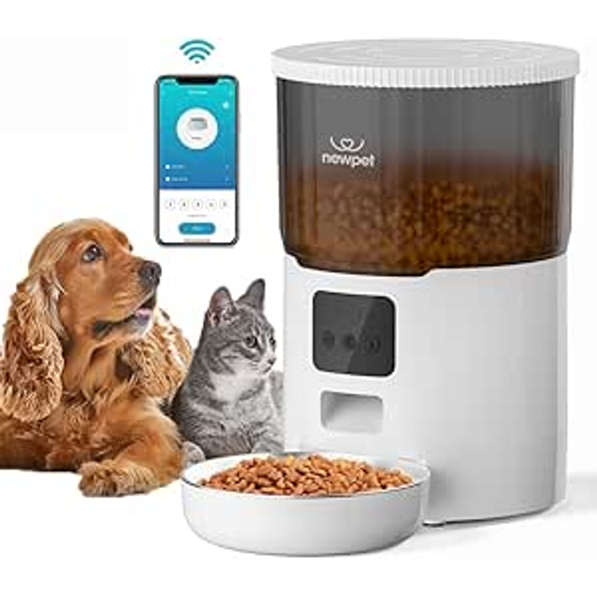 Alimentador Automático Cães Gatos Pets,4L Tuya APP Alimentador Pet Gato Cão Automático Wi-fi Smart Programável 1-4 Refeições por Dia