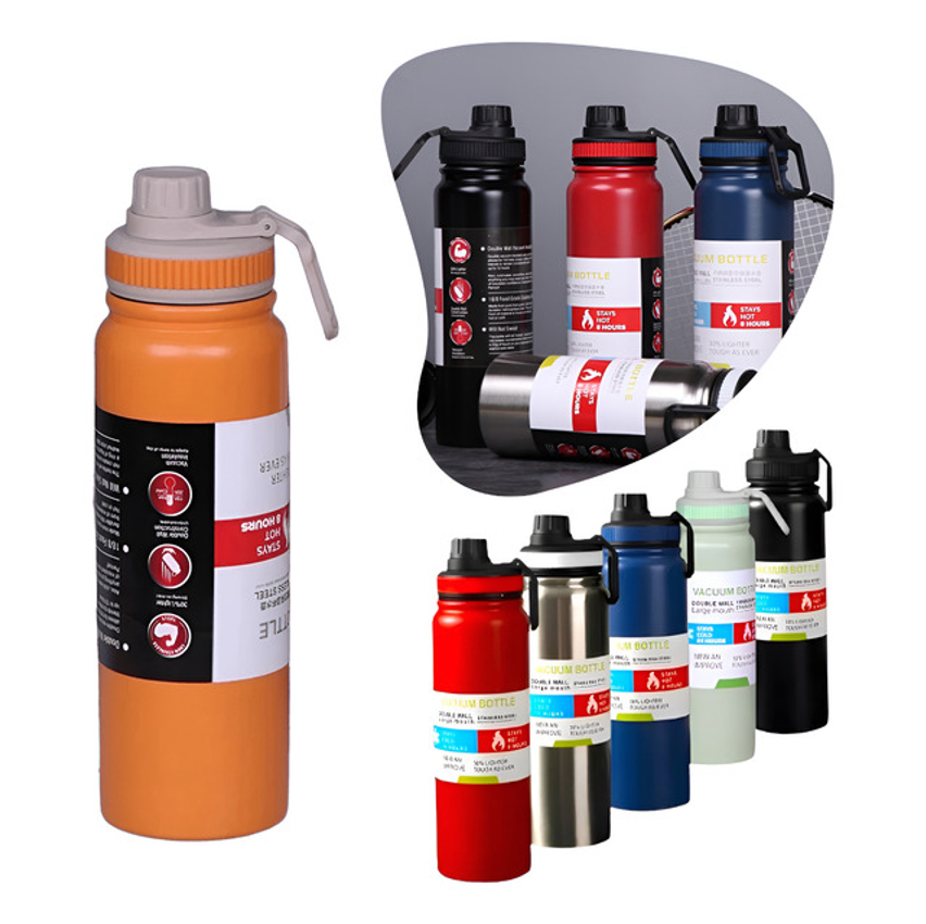 Garrafa Térmica 800ml Água Squeeze Inox Academia  Com Alça