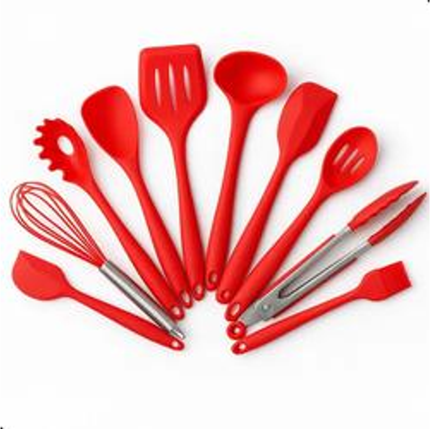 Conjunto Utensílios Profissional 10 Peças Cozinha Silicone Vermelho