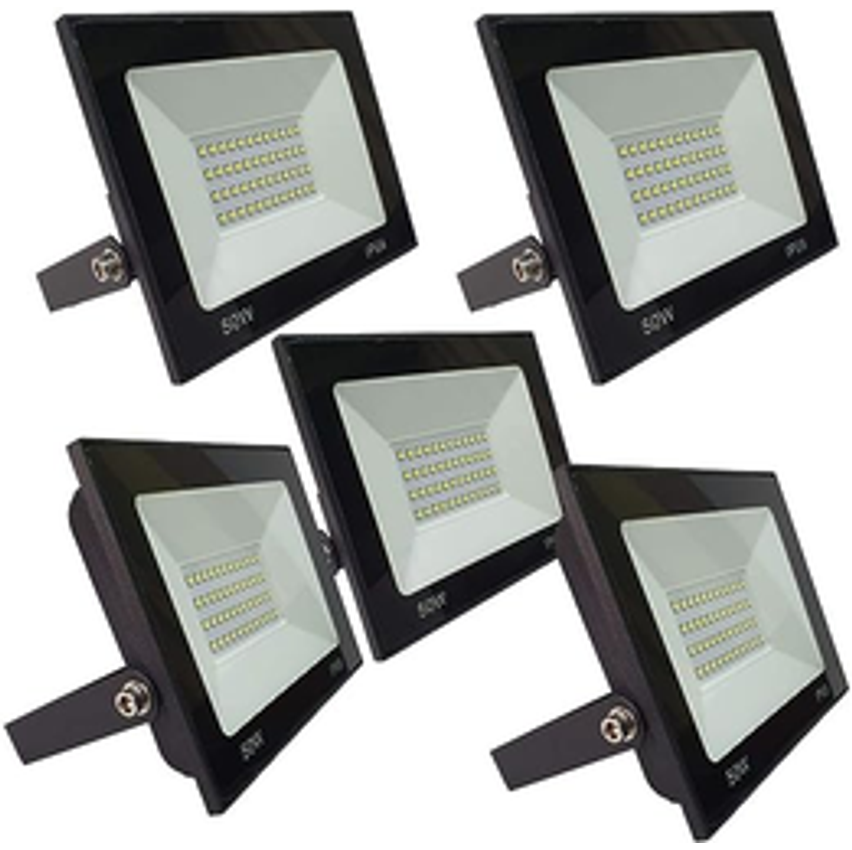 Kit 5 Refletor 50w Led Smd Holofote Bivolt Externo Luz Branca