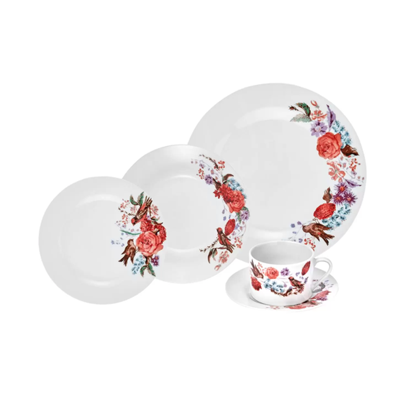 Aparelho De Jantar Chá 20 Peças Hauskraft - Porcelana Branco Birds
