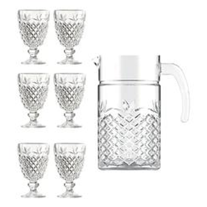 Jogo De Jarra 1.2l Com 6 Taças 200ml Diamond, Transparente - Casambiente