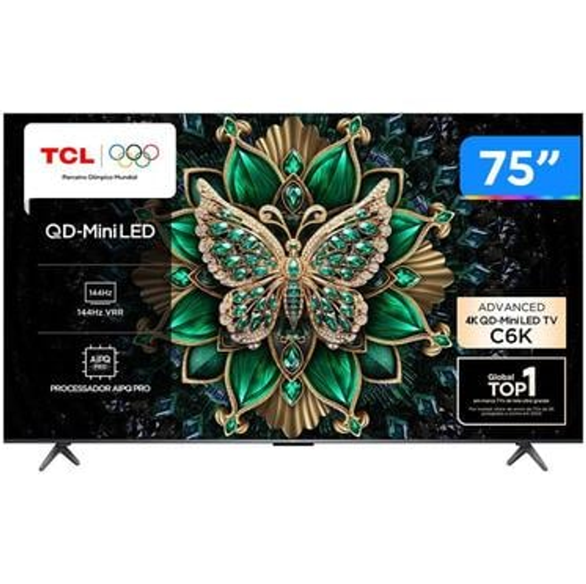 Smart TV 75" TCL 4K UHD MiniLED 75C6K 120Hz Google TV AiPQ Google Assistente 4 HDMI 2 USB