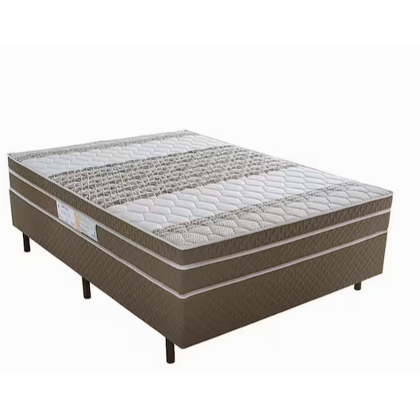 Cama Box de Casal Biflex Ilhéus com Molas Ensacadas e Euro Pillow 63x138x188cm - Marrom/Bege Estampado