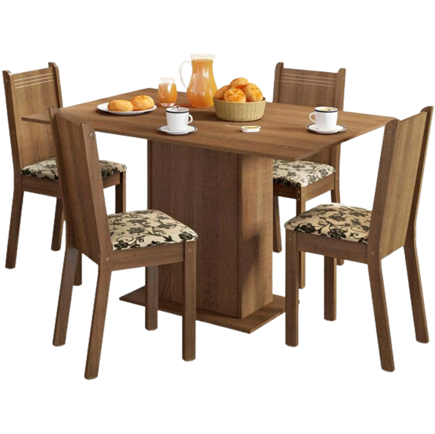 Conjunto Sala de Jantar Lexy Madesa Mesa Tampo de Madeira com 4 Cadeiras - Rustic/Bege Marrom