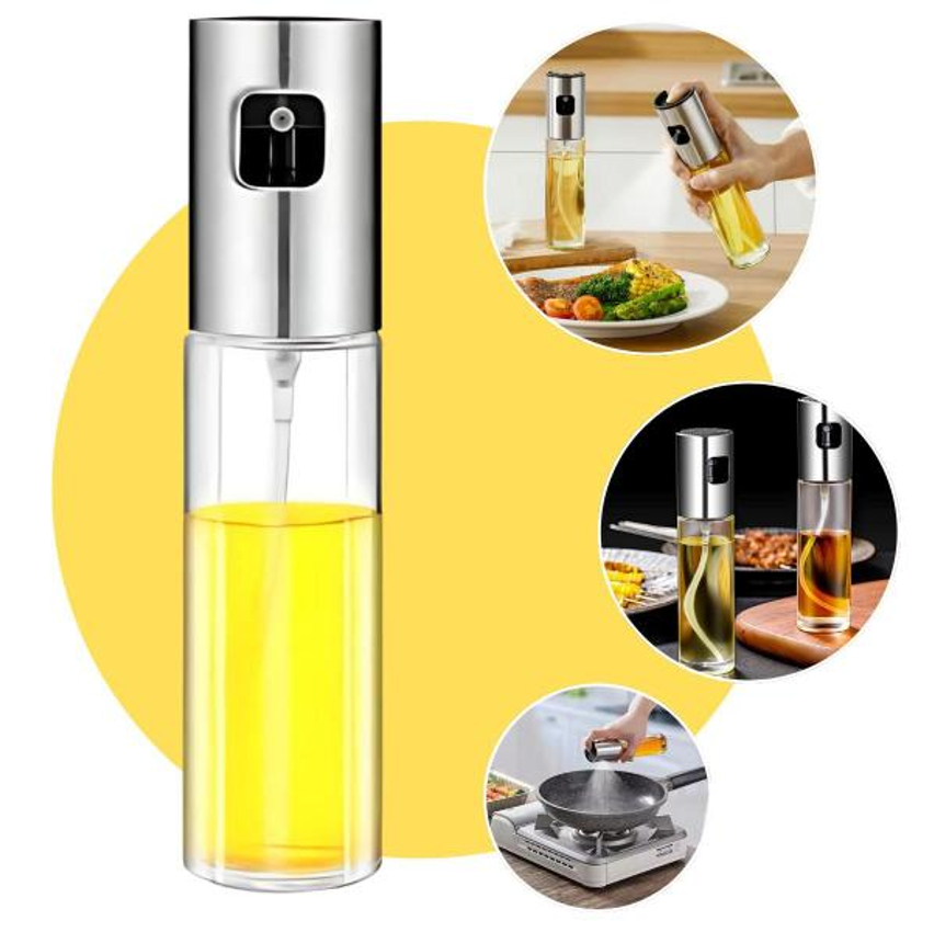 Spray Borrifador De Azeite Vinagre Oleo Shoyu Pulverizador de Vidro de 100ml Galheteiro Porta Tempero Culinário Cozinha Gourmet Multiuso Aço Inox - Importado