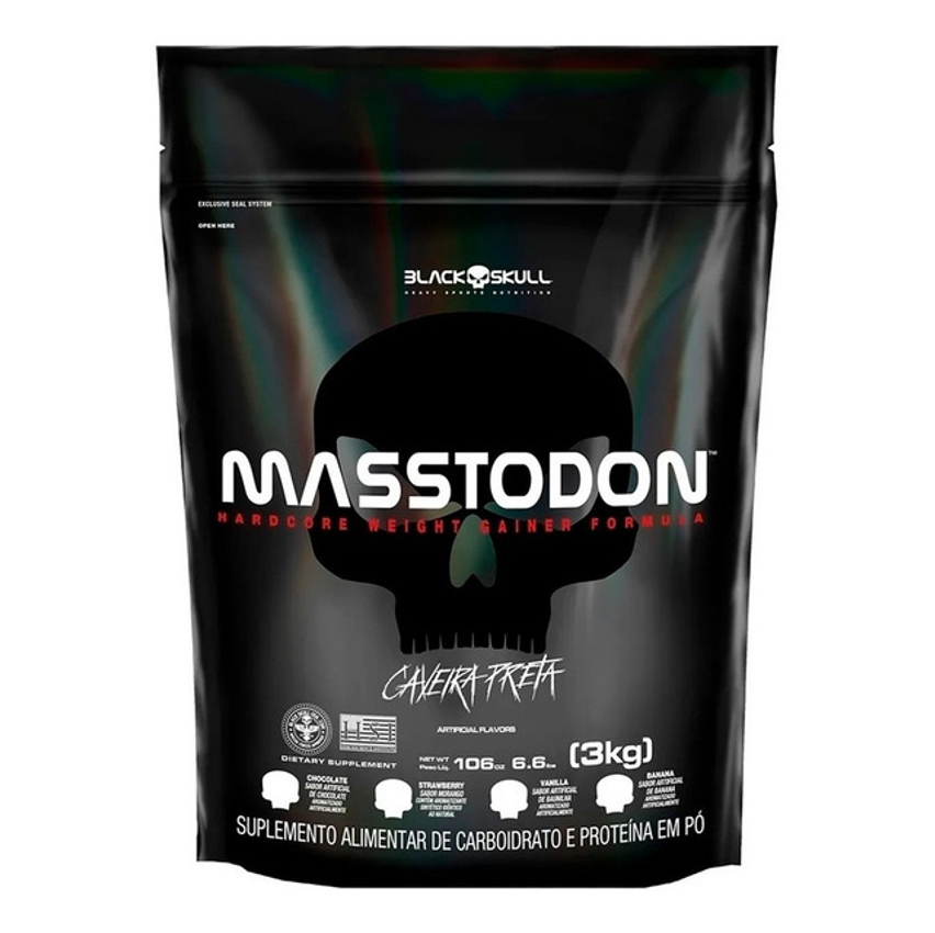 Hipercalórico Masstodon Massa - 3kg - Black Skull Sabor Banana