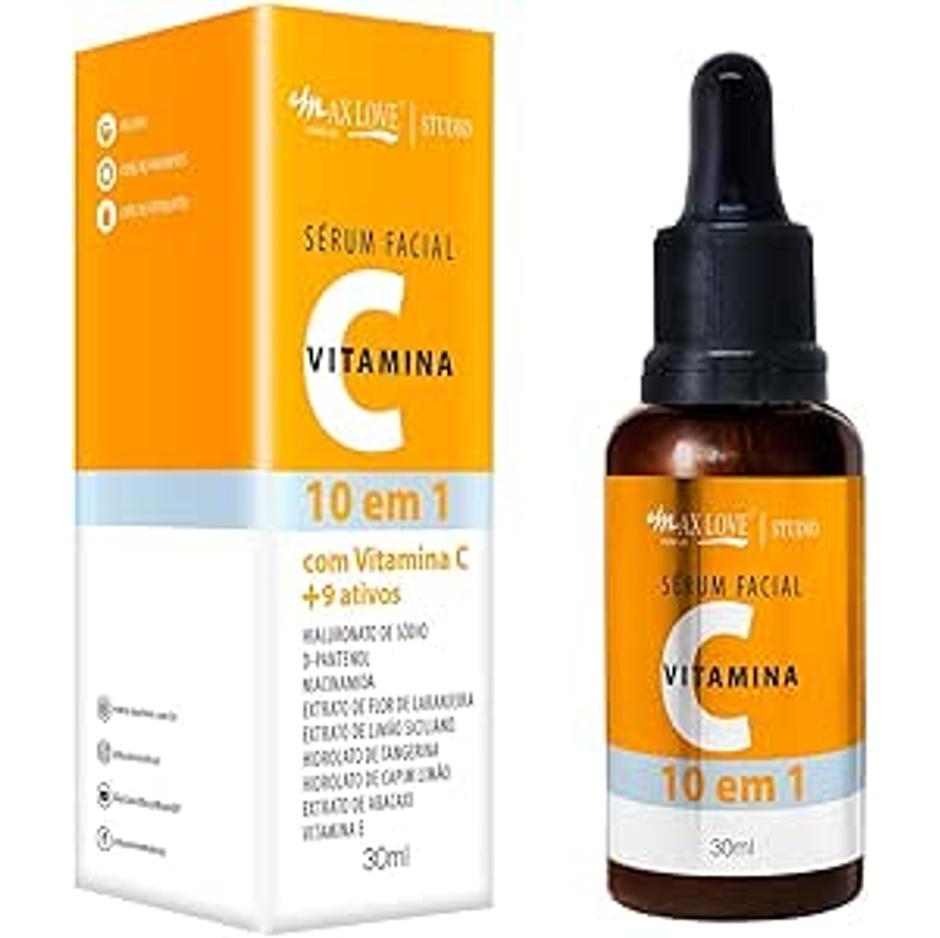 Sérum Facial Vitamina C, 10 Em 1, Pele Hidratada, Macia E Iluminada, 30ml, Max Love