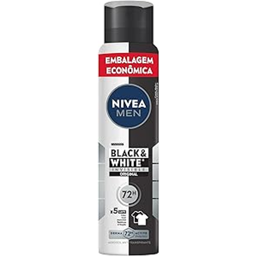 Nivea Men Desodorante Antitranspirante Aerossol Invisible Black & White 200ml - Proteção Eficaz De 48 Horas Contra Suor E Mau Odor, Elimina 99,9% Das Bactérias E Evita Manchas Em Roupas