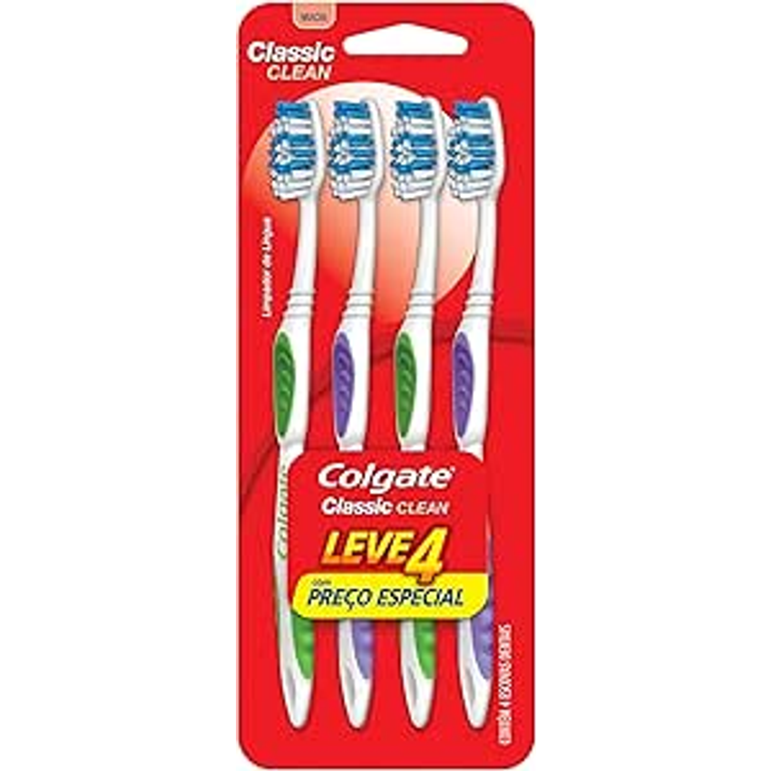 Colgate Escova De Dente Classic Clean Macia 4 Unidades | Cores Sortidas