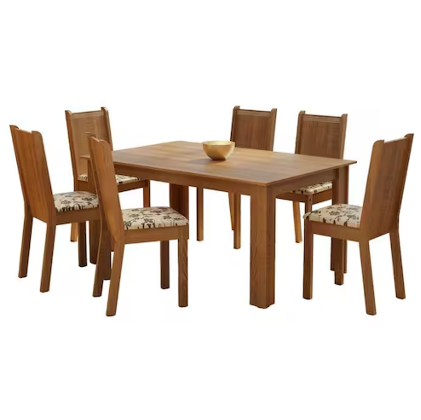 Conjunto Sala de Jantar Madesa Analu Mesa Tampo de Madeira com 6 Cadeiras - Marrom