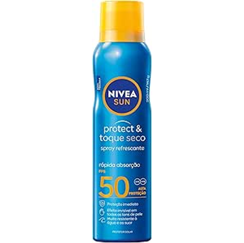 Nivea Sun Protetor Solar Spray Protect & Toque Seco Fps 50 200ml - Fps 50, Sensação Refrescante Na Pele, Rápida Absorção, Não Oleoso, Alta Proteção Uva/uvb, Muito Resistente À Água, Embalagem Spray
