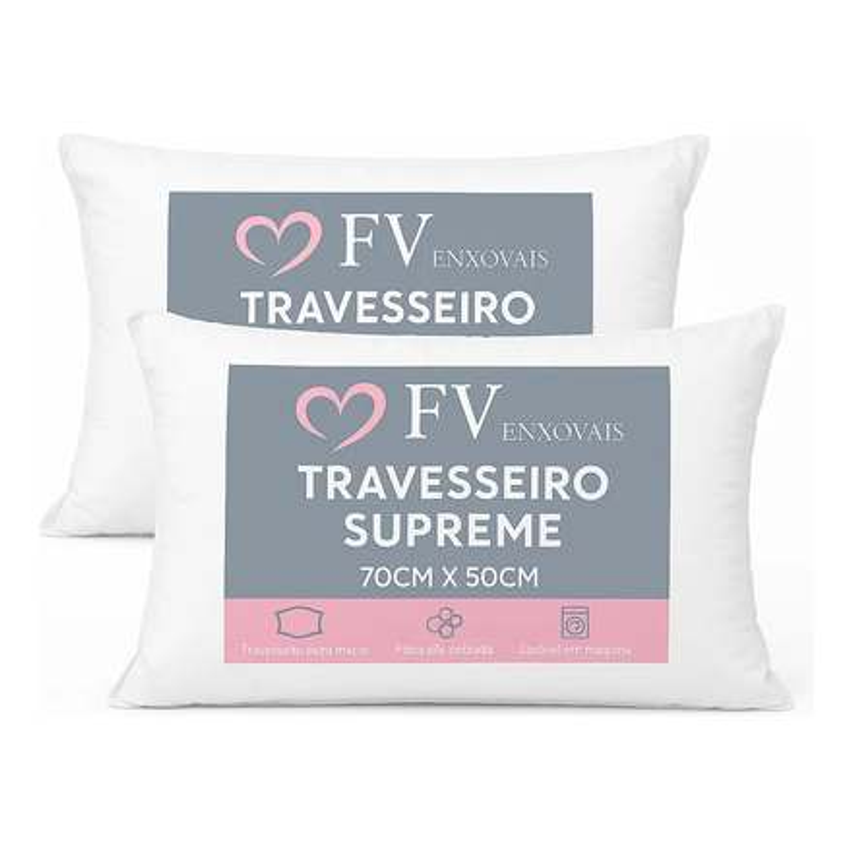 Kit 2 Travesseiros Select Luxo Fibra Antialérgica 70cm E 50cm Branco
