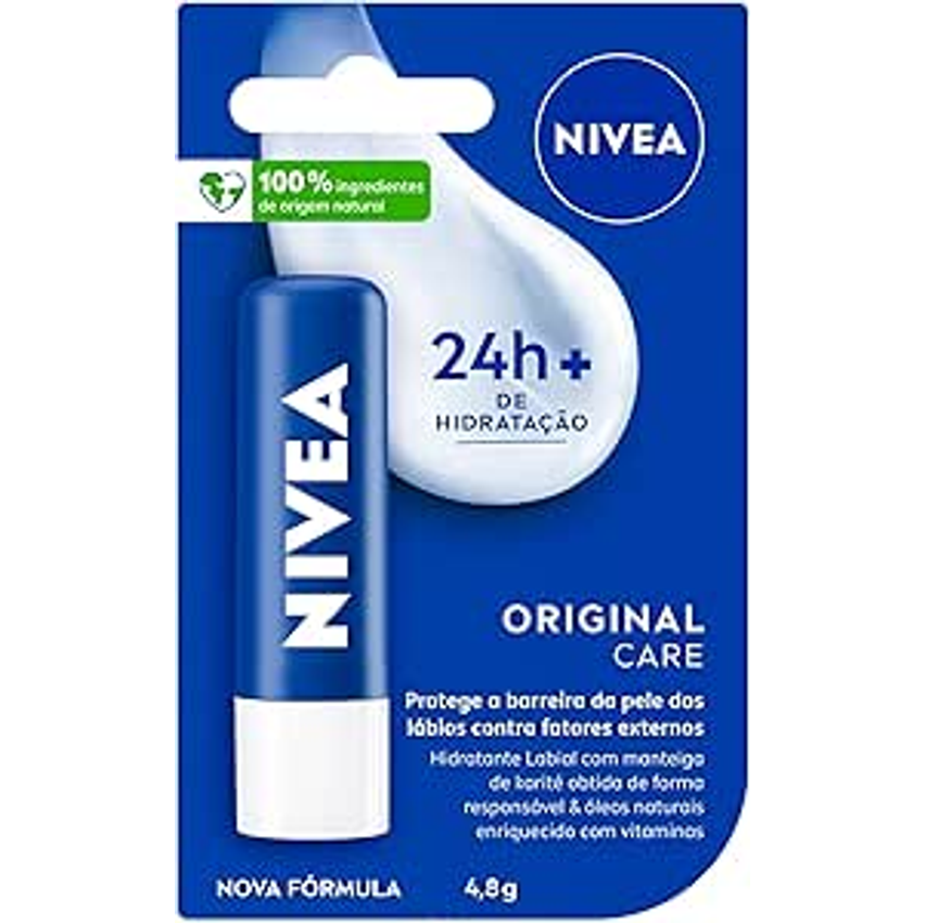 NIVEA Hidratante Labial Original Care - Com Manteiga de Karité & Pantenol, hidrata por 12 horas oferecendo proteção e cuidados intensivos aos seus lábios - 4,8g