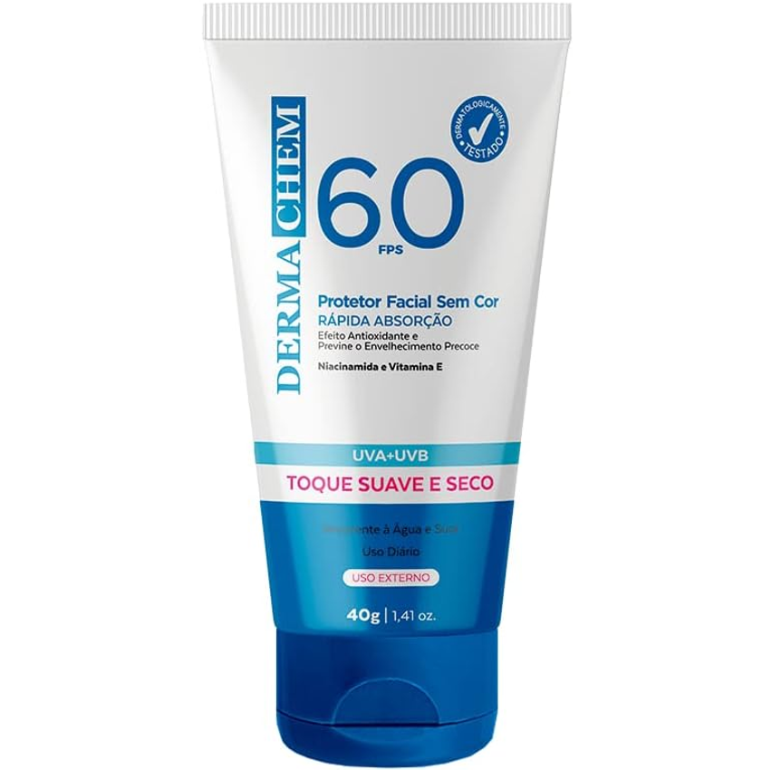 Protetor Solar Rosto Fps 60 Sem Cor 40G Dermachem