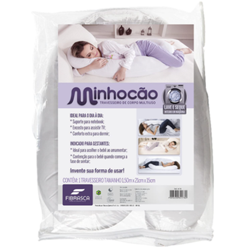 Travesseiro de Corpo Minhocão para Gestante - 21x150 cm - Fibrasca, Branco