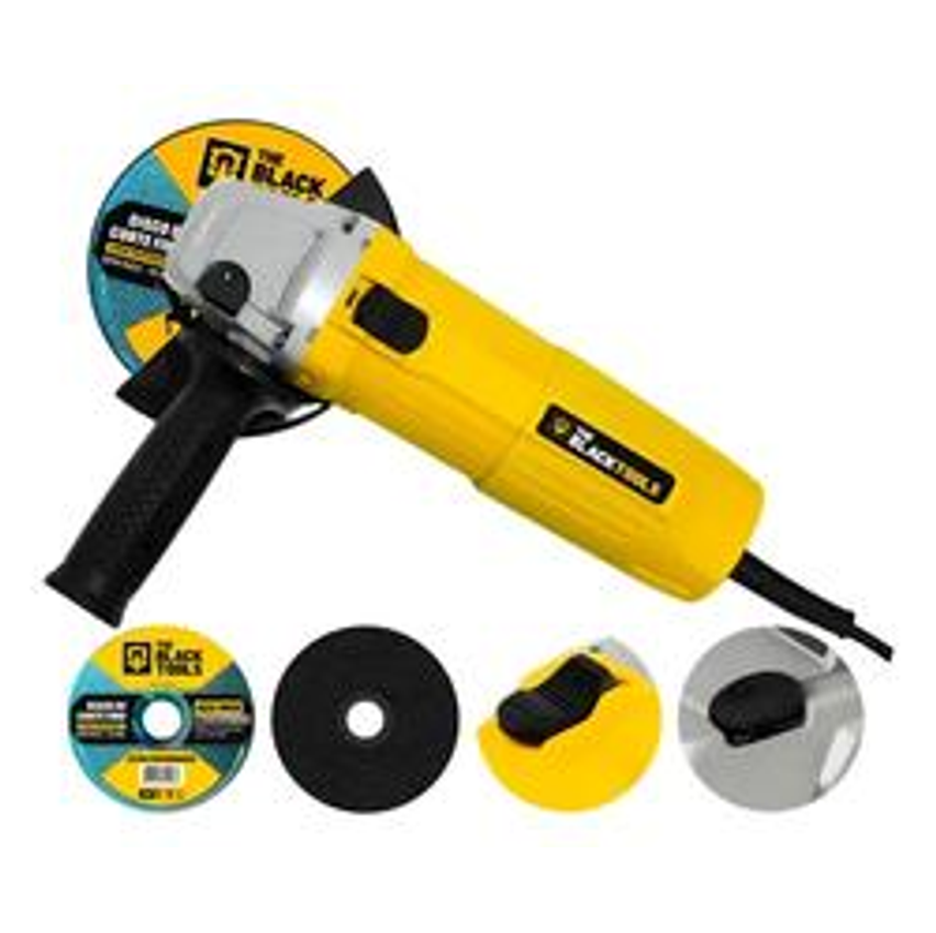Esmerilhadeira Lixadeira Angular 4.1/2 11000rpm 780w The Black Tools Cor Amarelo Com 2 Discos De Corte