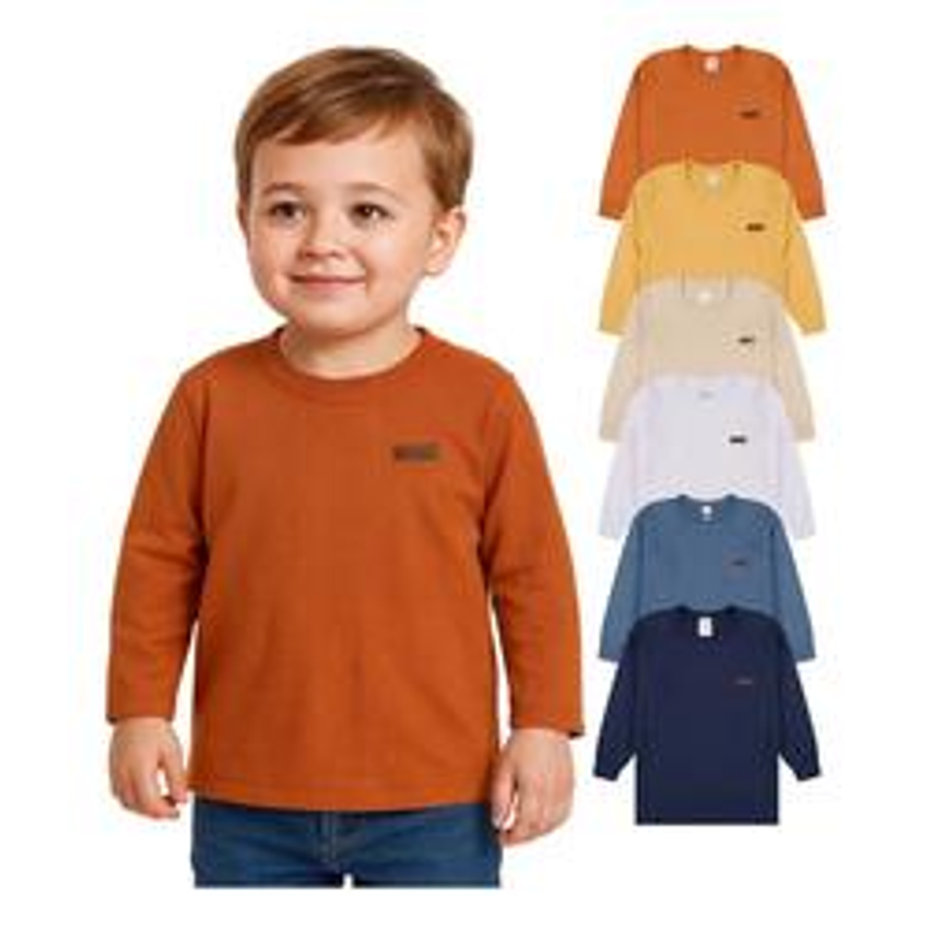 Kit 4 Camiseta Manga Longa Bebe Menino Infantil De Algodão