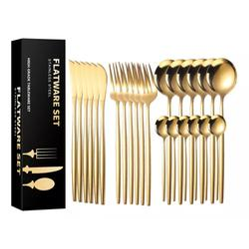 24 Peças Conjunto De Talheres De Aço Luxo Inoxidável Faqueiros Cor Dourado
