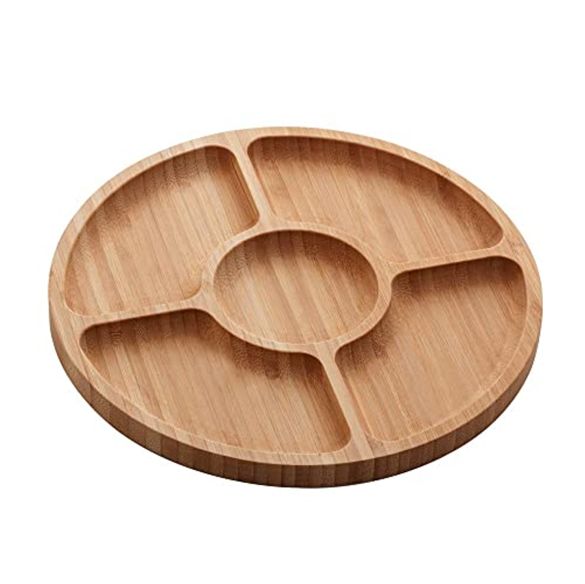 LYOR - Petisqueira de Bambu com 5 Divisórias Round 25cm x 25cm x 1,6cm