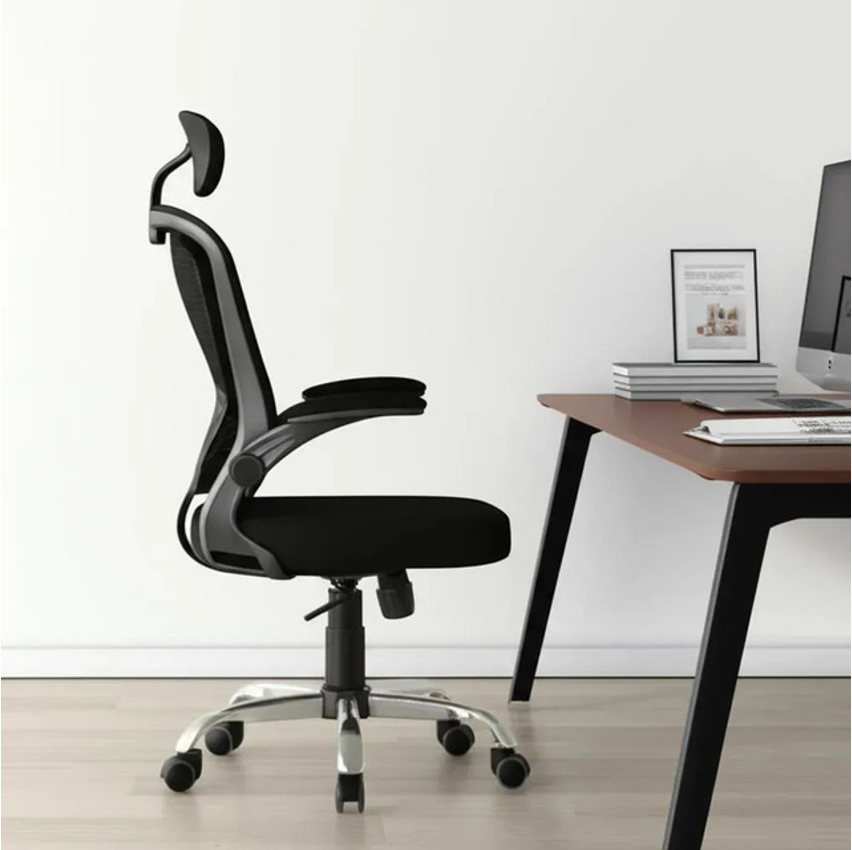 Cadeira De Escritório Ergonômica Giratória B100 Boston Preta Com Estofado Mesh Com Ajuste Lombar Luvinco
