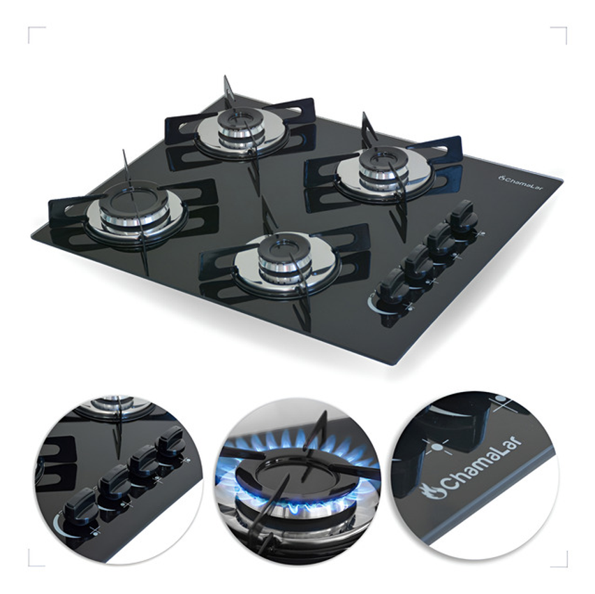 Fogão Cooktop Gás 4 Bocas Ultra Chama 127v/220v Preto