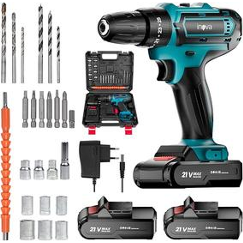 Furadeira e Parafusadeira de Impacto Sem Fio 21V, Kit Parafusadeira Eletrica Com 2 Baterias de 2,0Ah, iluminação LED, Ajuste de 25 Velocidades, Reparos Domésticos, Projetos de Bricolagem